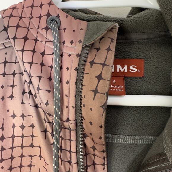 Simms Fishing Mens Small Soft Shell Jacket Hood Fish Scale Print Outdoor Utility - Picture 8 of 14